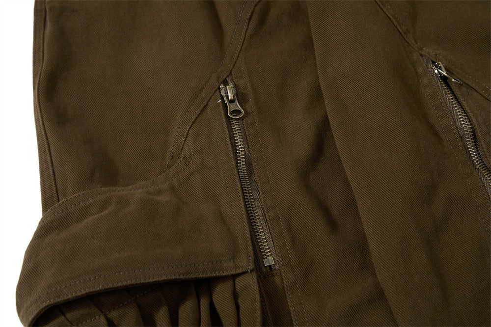 Men's Deconstructed Flare Cargo Pants with Ruched Pockets & Zip Detail