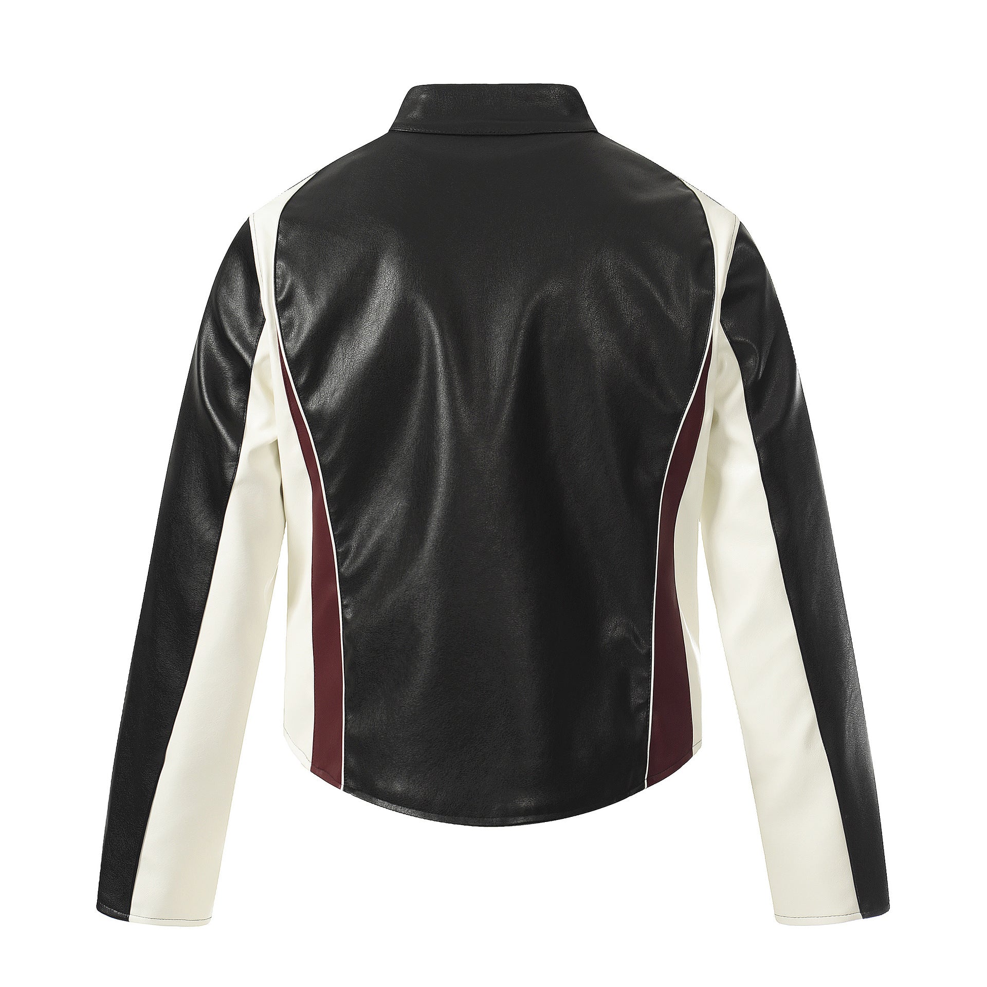 Veste moto de course en similicuir PU – Blouson biker noir à empiècements contrastants