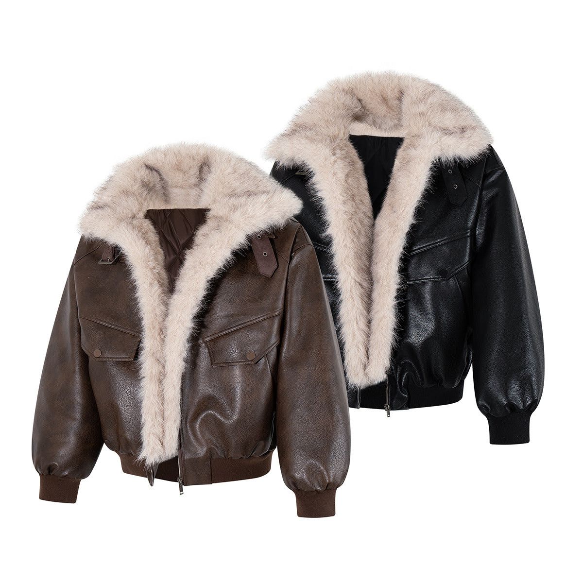 Leather Bomber Jacket with Removable Faux Fur Collar — Vintage American Aviator