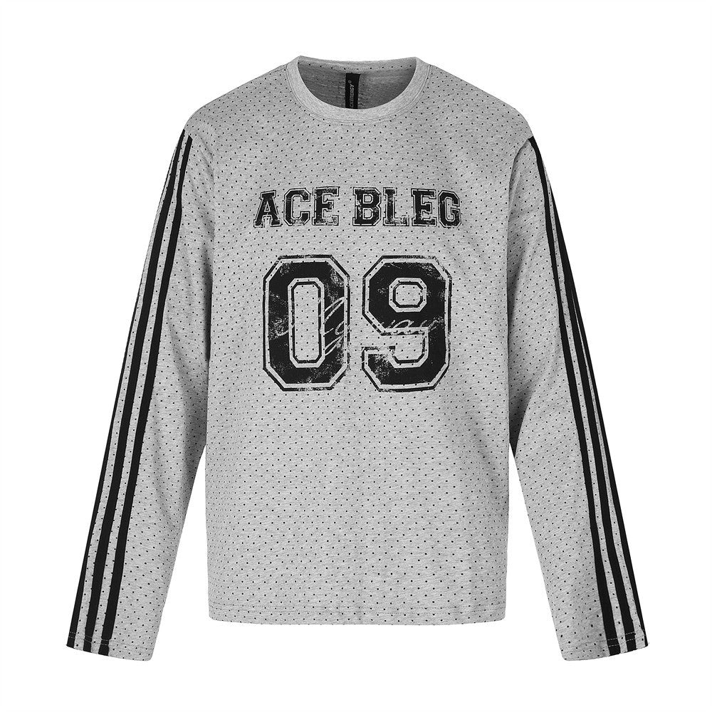 Men's Long Sleeve Tee Shirts – ACE BLEG 09 Varsity Number Polka-Dot Stripe Top