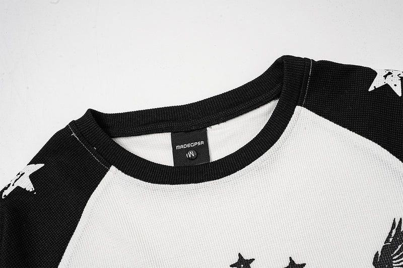 T-shirt de baseball à manches longues raglan et étoiles avec motif Pégase