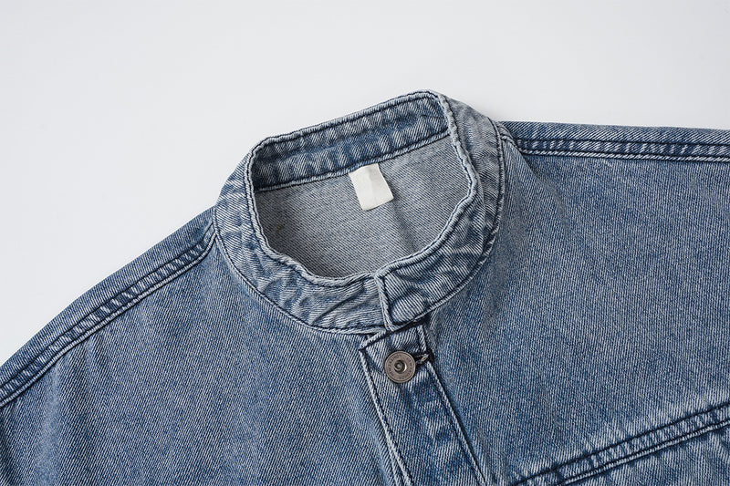 Veste en jean pour homme – Veste trucker en denim délavé à col montant