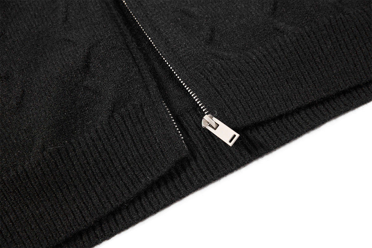Men's Cable Knit Full-Zip Turtleneck Sweater Jacket