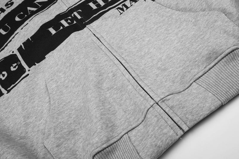 Hoodie zippé intégral avec sangles à boucles en similicuir punk et imprimé graphique