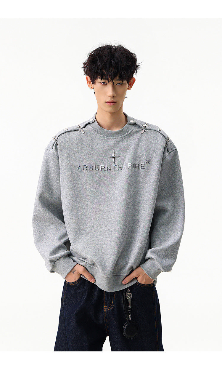 Sweat-shirt punk streetwear à col rond avec anneaux métalliques sur les épaules