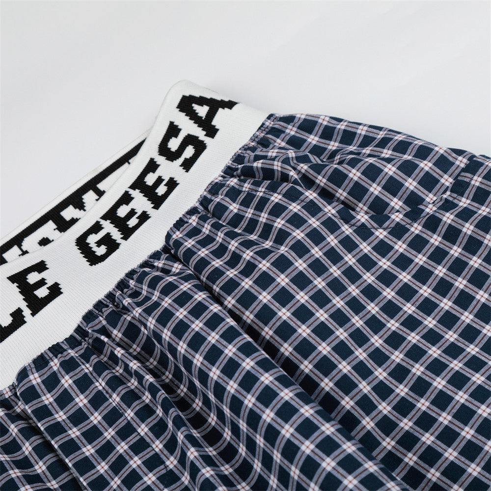 Plaid Wide-Leg Pants with Logo Elastic Waistband