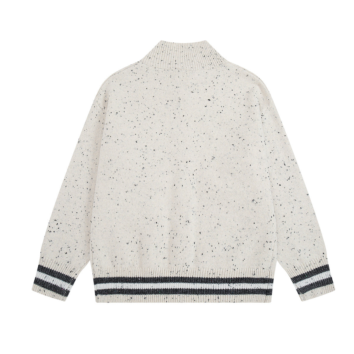 Cartoon Cat Jacquard Knit Cardigan Sweater – Varsity-Trim Button-Up