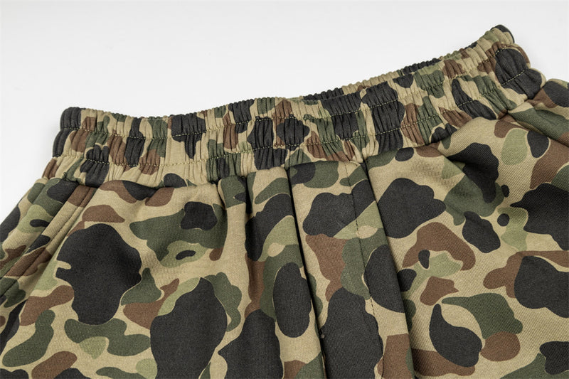 Men's Camo Print Wide-Leg Shorts | Gothic Letter Streetwear Casual Five-Point Sh