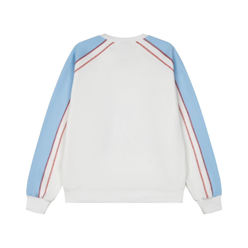 Darkht 08 Racing Graphic Colorblock Crewneck Sweatshirt – White & Sky Blue