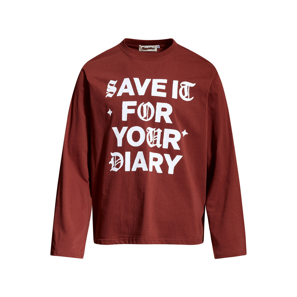 Gothic Letter Print Long Sleeve Tee – Relaxed Fit Crew Neck Graphic Shirt
