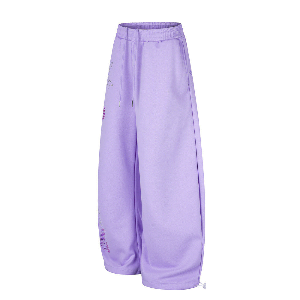 Wide-Leg Sweatpants with Rhinestone Letter Graphic – Oversized Fit