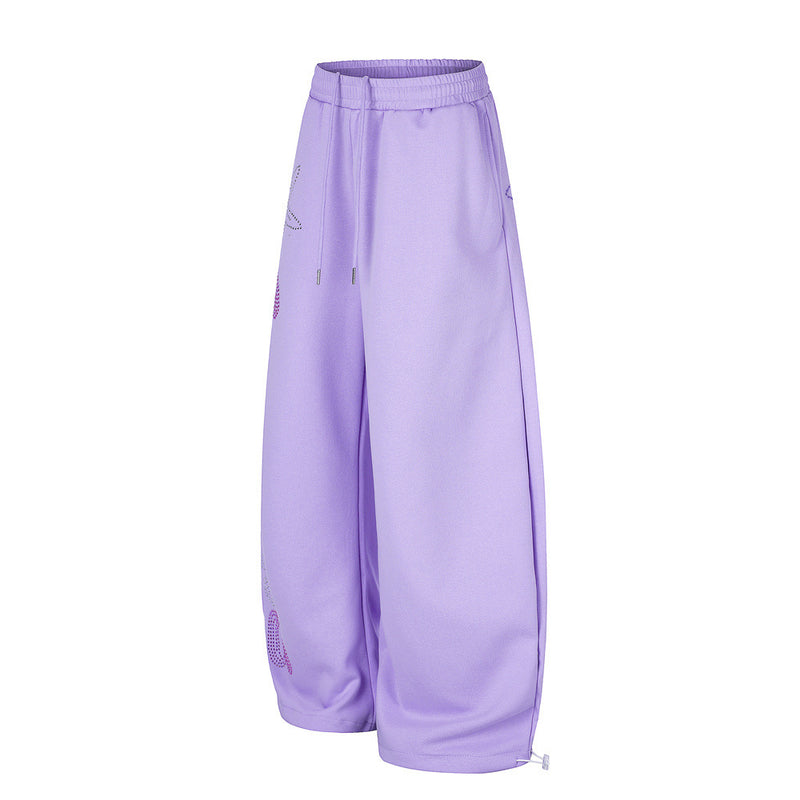 Wide-Leg Sweatpants with Rhinestone Letter Graphic – Oversized Fit