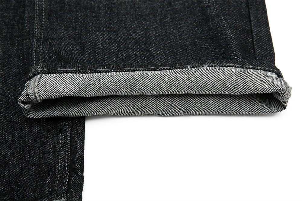 Men's Wide-Leg Black Jeans – Dragon Embroidery Straight Leg Denim