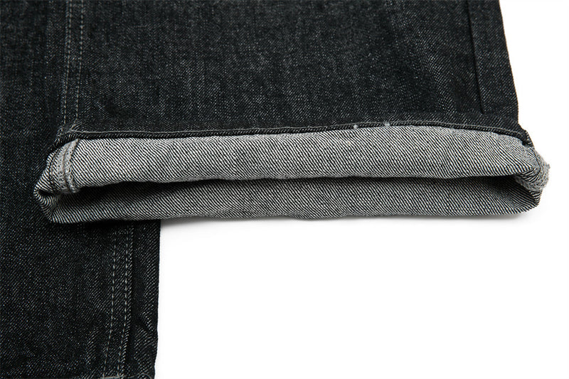 Men's Wide-Leg Black Jeans – Dragon Embroidery Straight Leg Denim