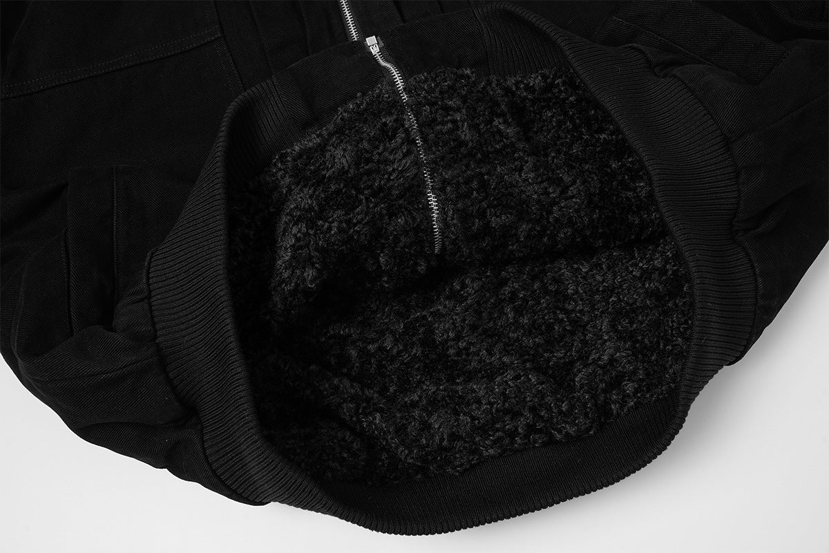 Retro Washed Cotton Bomber Jacket with Sherpa Collar