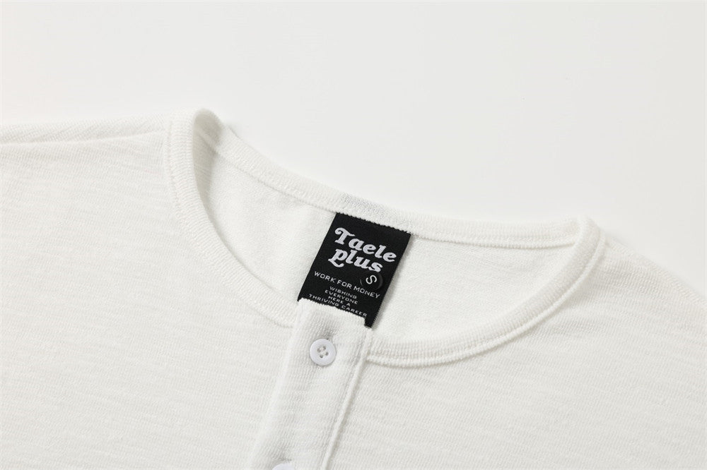 Men's Long Sleeve Henley Shirt – Relaxed Fit Graphic Pocket Top in White