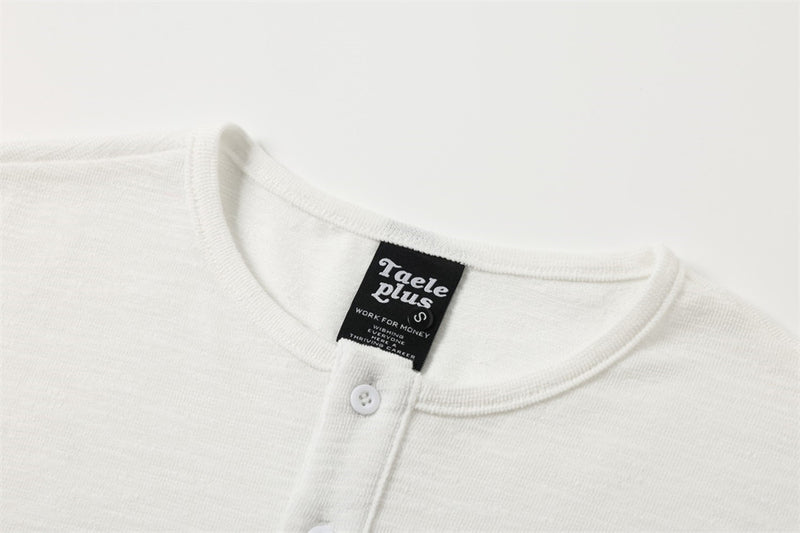 Men's Long Sleeve Henley Shirt – Relaxed Fit Graphic Pocket Top in White