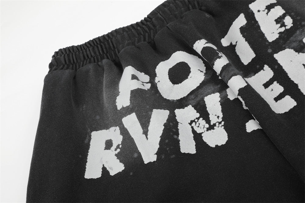 Wide-Leg Sweatpants with Acid Wash Finish and Letter Print