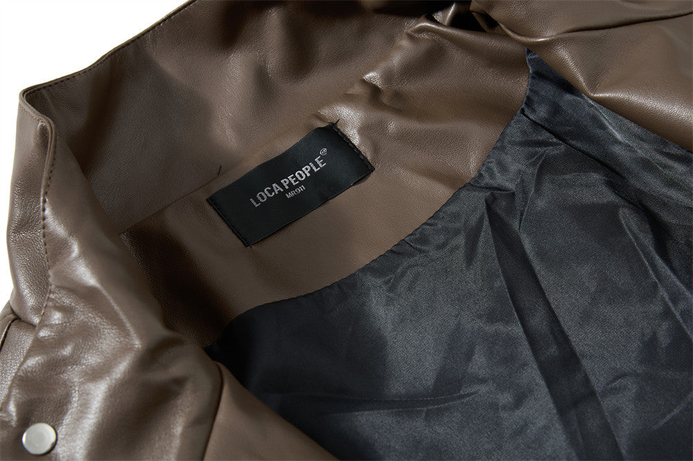 Veste homme oversize en similicuir PU, col montant, boutons-pression, coupe carrée