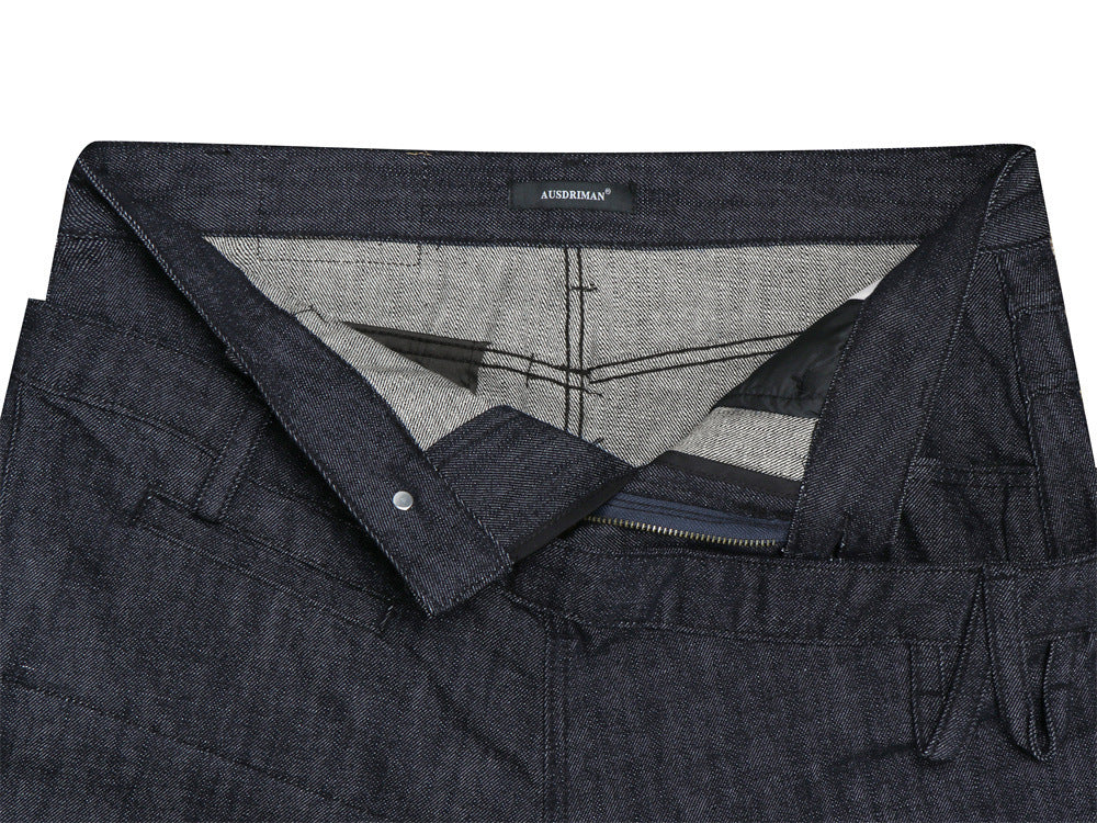 Jeans à double ceinture et jambes larges – Denim droit et ample pour homme avec empiècement diagonal