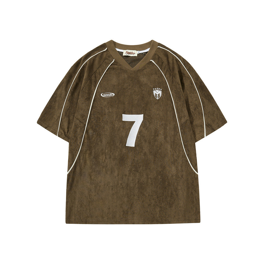 Number 7 Embroidered V-Neck Soccer Jersey T-Shirt
