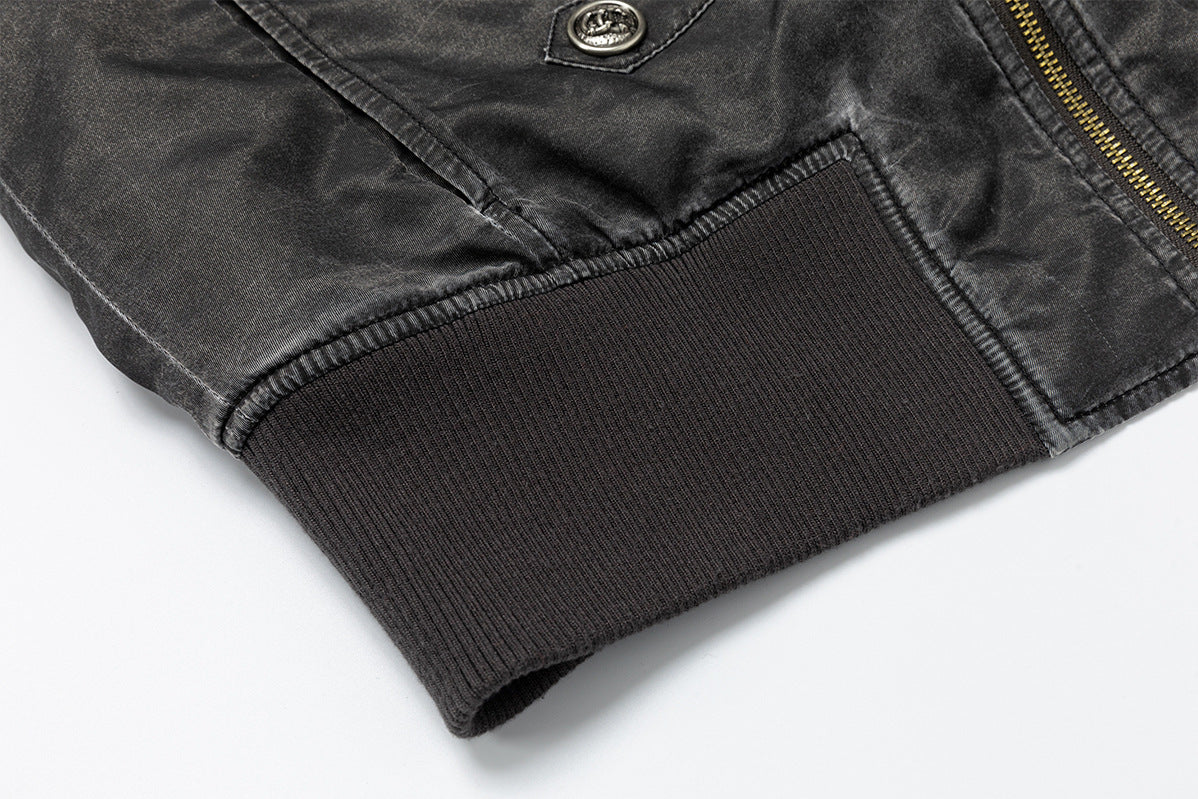 Military-Style Padded Bomber Jacket – Stand Collar, Double-Breasted Buttons