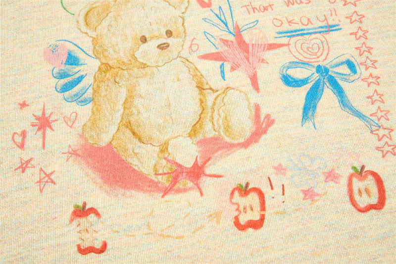 Graphic Oversized Long Sleeve T-Shirt – Cute Bear & Doodle Print