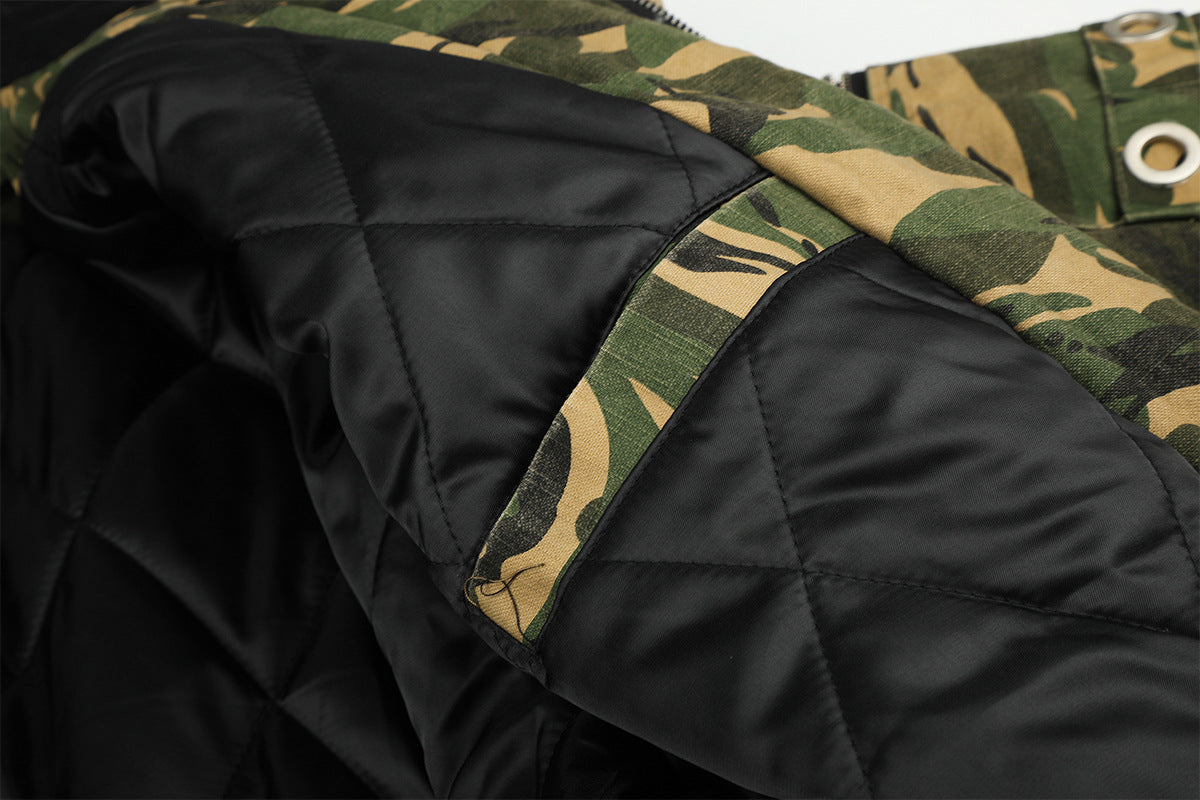 Camo Padded Bomber Jacket – Hooded MA-1 Flight Jacket with Grommet Detail