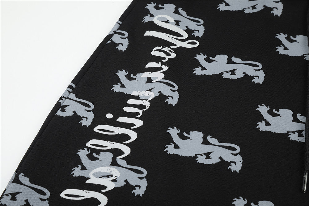 Pantalon de survêtement large imprimé lions, avec bande contrastante taille haute