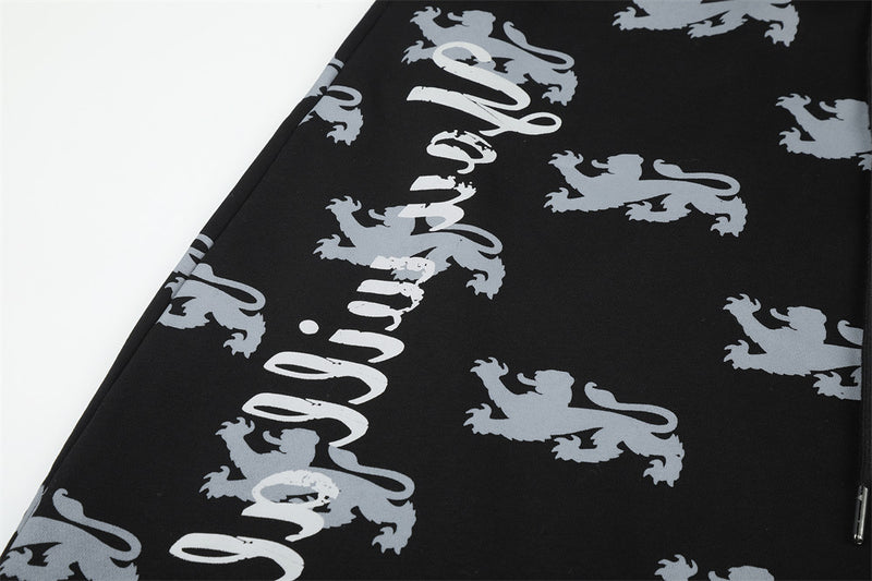 Pantalon de survêtement large imprimé lions, avec bande contrastante taille haute
