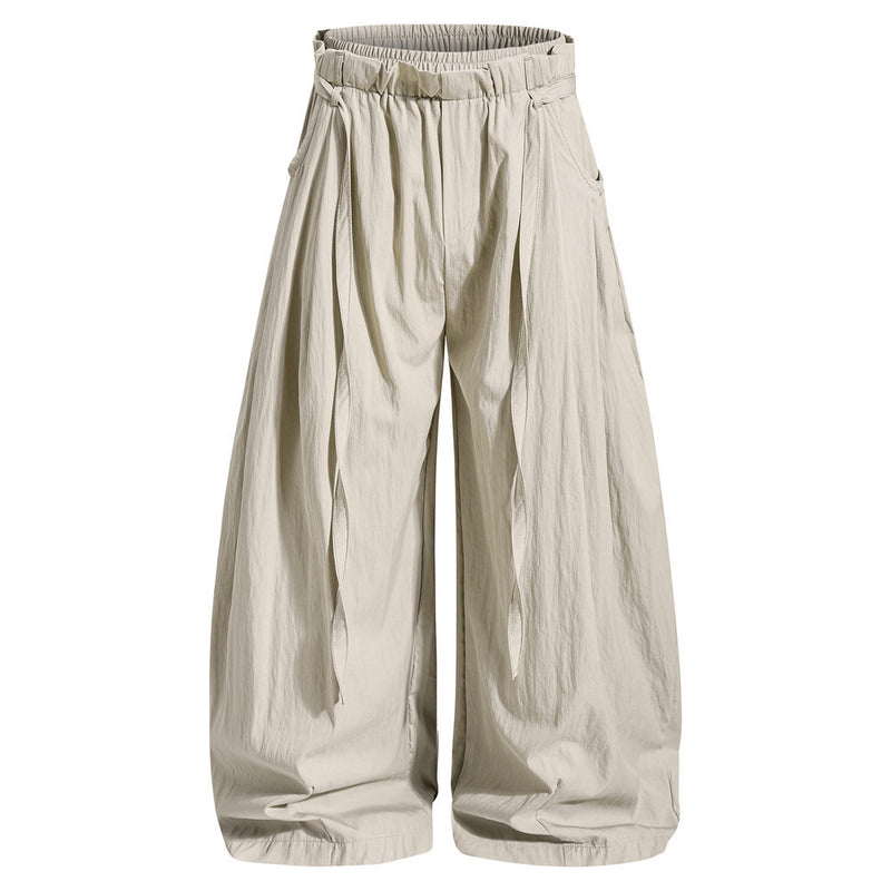 Herren-Hose mit weitem Bein, Bundfalten und doppellagigem gerafftem Elastikbund in Beige, Grau und Schwarz