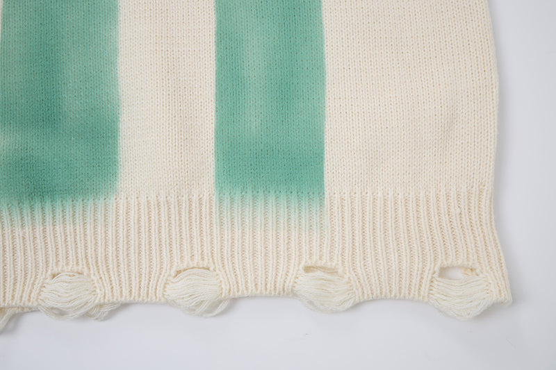 Pull en maille rayé et délavé – Col rond oversize, streetwear vintage américain