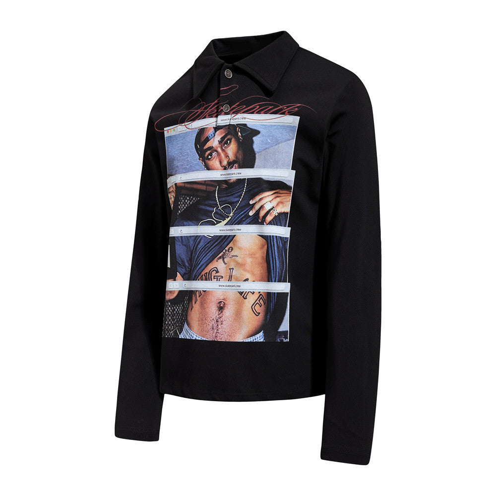 Men's Graphic Print Long Sleeve Polo Shirt – Hip-Hop Street Style