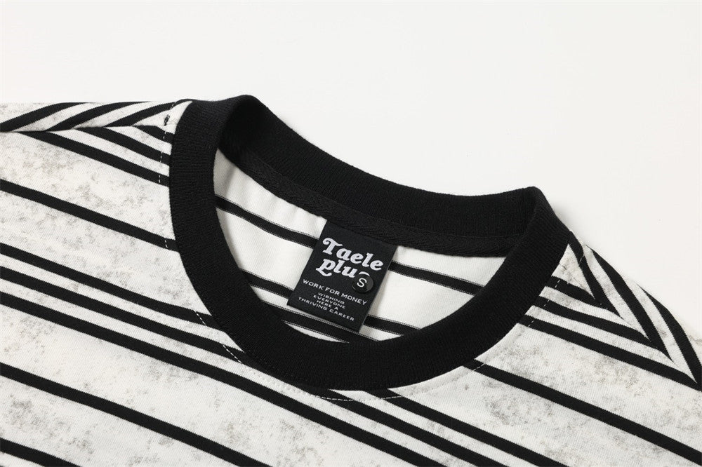 Striped Long-Sleeve T-Shirt – Oversized Crew Neck with Logo Print