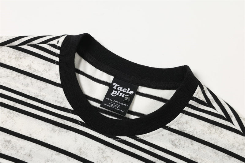 Striped Long-Sleeve T-Shirt – Oversized Crew Neck with Logo Print
