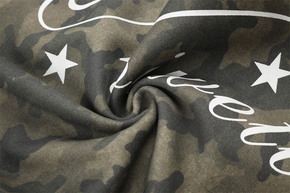 Men's Cargo Camo Pants Wide-Leg Baggy Fit with Script Print & Multi-Pocket