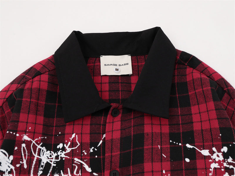 Oversized-Flanellhemd mit Karografik und Graffiti-Print – Herren-Langarmhemd im Patchwork-Stil