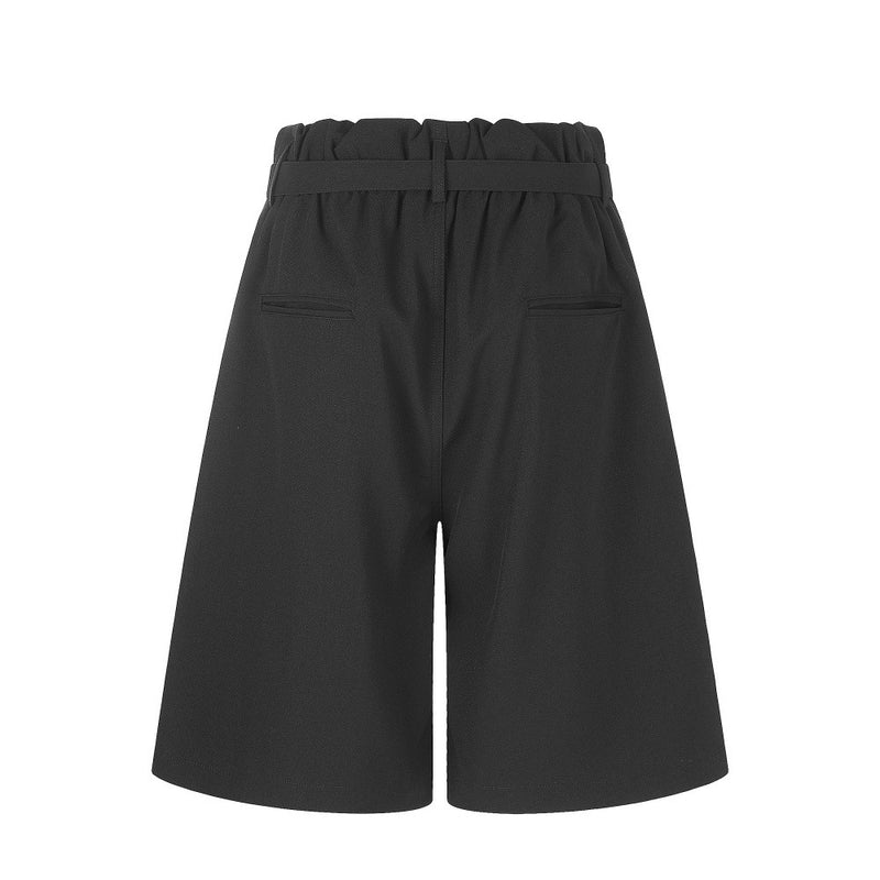 Wide-Leg Tailored Shorts with Belt – High Waist Pleated Bermuda