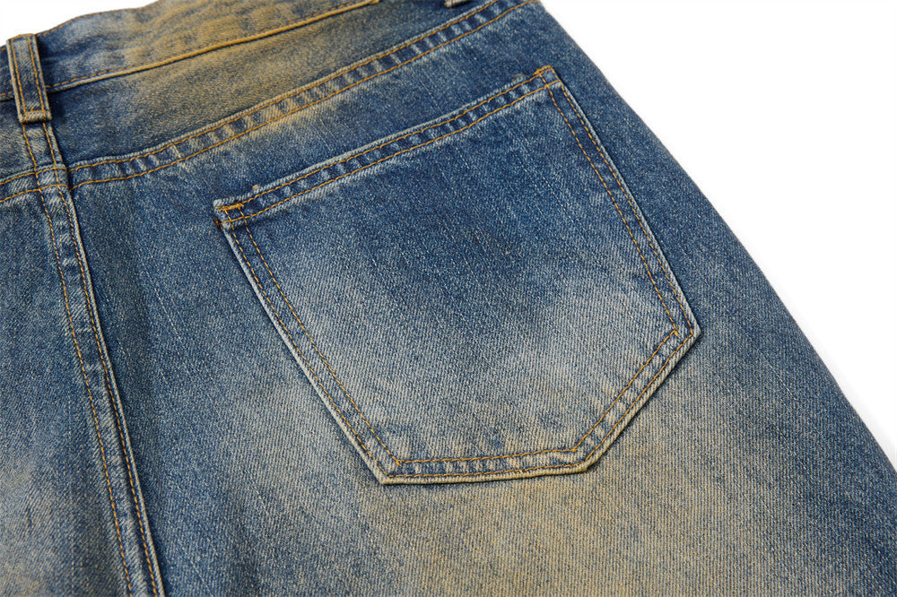 Men's Distressed Flare Jeans – Vintage Mud-Dye Wide Leg Denim