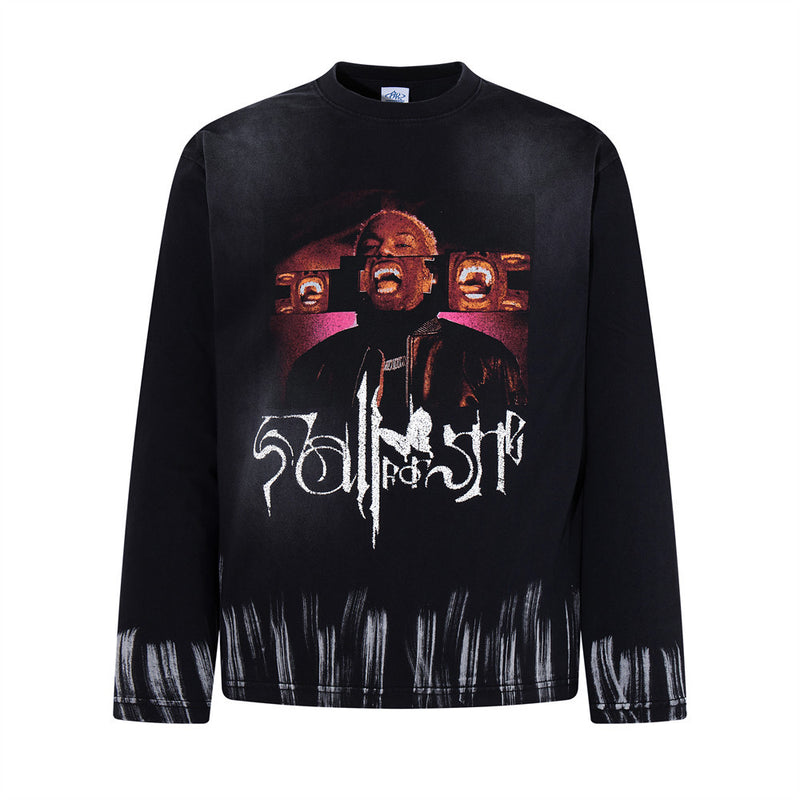 Herren-Langarmshirt mit Graphic – Spray-Dye-Distressed-Print im Hip-Hop-Stil