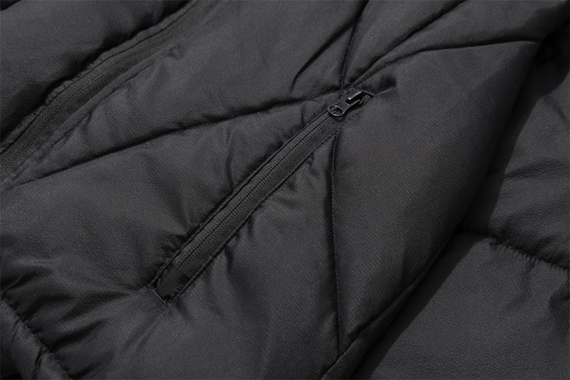 Puffer Jacket with Hoodie – Diagonal Zip Men's Winter Down Coat