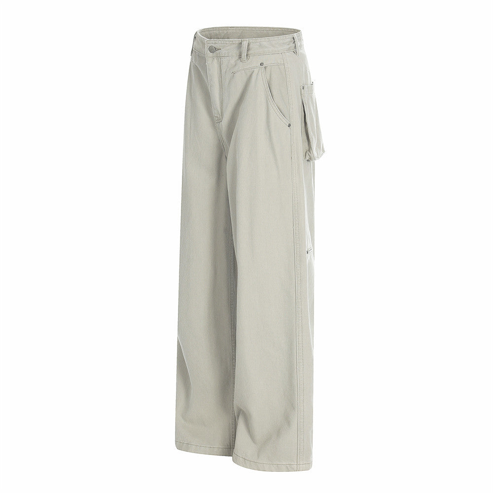 Wide-Leg Straight-Cut Trousers – Men's Relaxed Utility Pants with Back Pocket