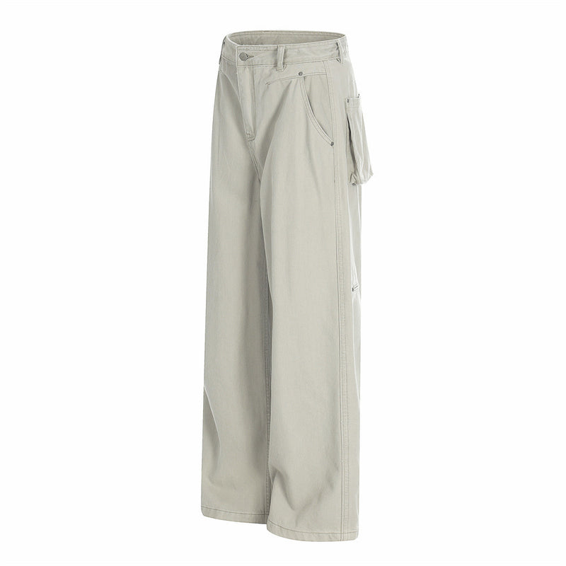 Wide-Leg Straight-Cut Trousers – Men's Relaxed Utility Pants with Back Pocket