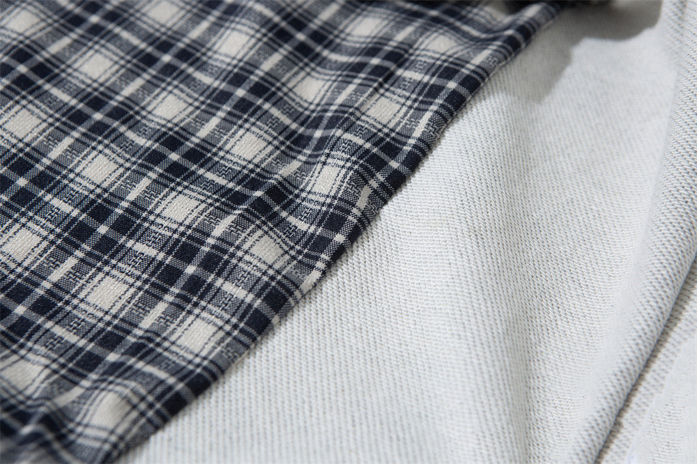 Men's Full Zip Hoodie with Faux Layered Plaid Shirt Insert, Oversized Streetwear