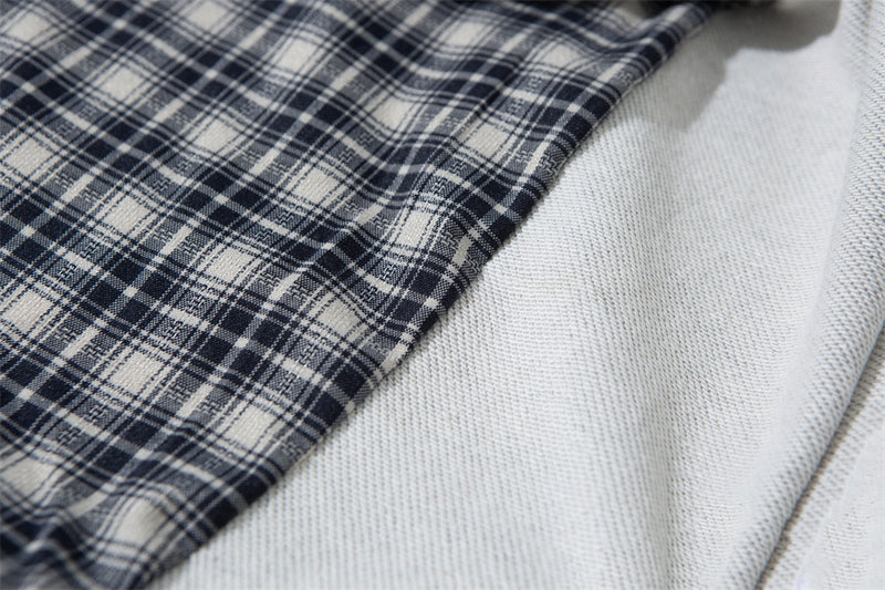 Men's Full Zip Hoodie with Faux Layered Plaid Shirt Insert, Oversized Streetwear