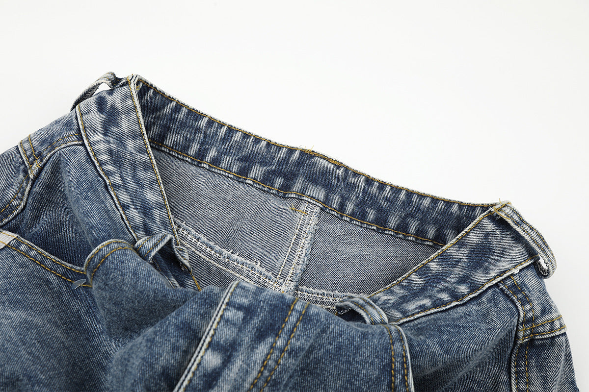 High Waist Baggy Jeans – Star Print Wide-Leg Denim with Triple Stripe Detail