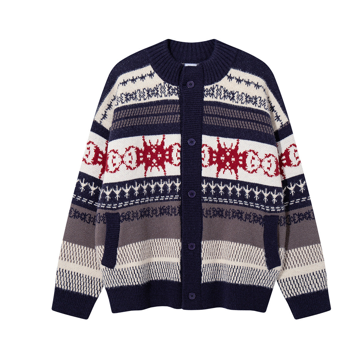 Fair Isle Jacquard Knit Cardigan Sweater – Retro Korean-Style Button-Up
