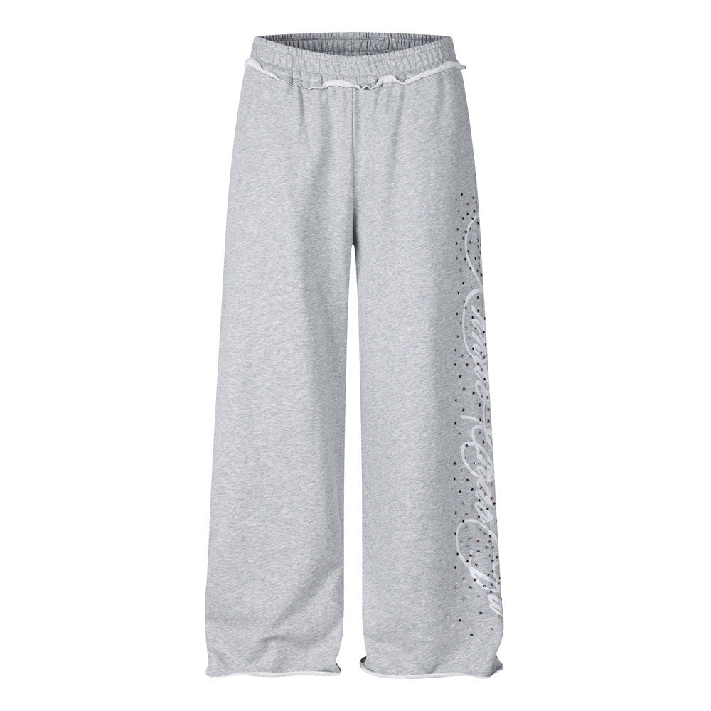 Wide-Leg Sweatpants with Rhinestone Script Graphic – Men's Relaxed Fit