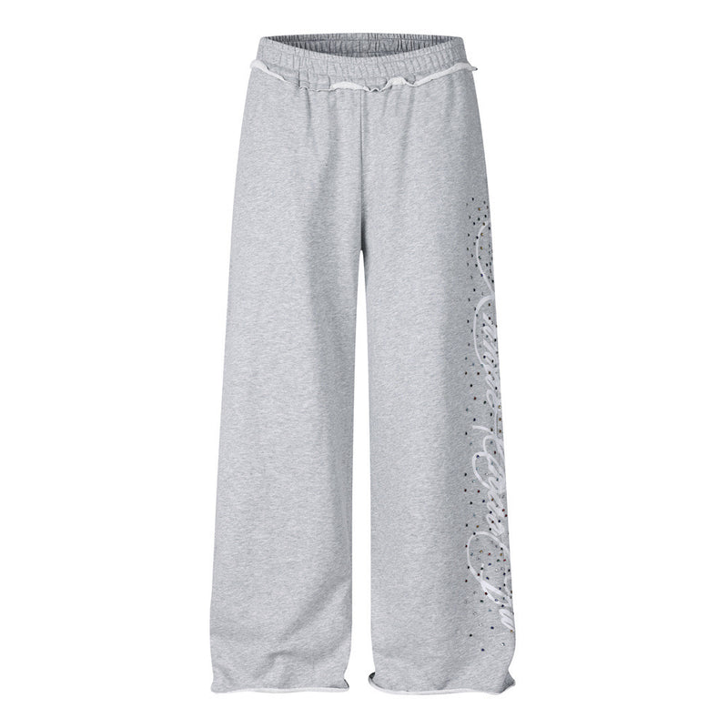 Wide-Leg Sweatpants with Rhinestone Script Graphic – Men's Relaxed Fit