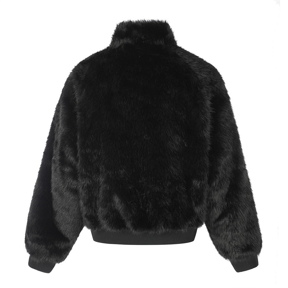 Reversible Faux Fur Leopard Print Bomber Jacket – Men's Oversized Stand Collar